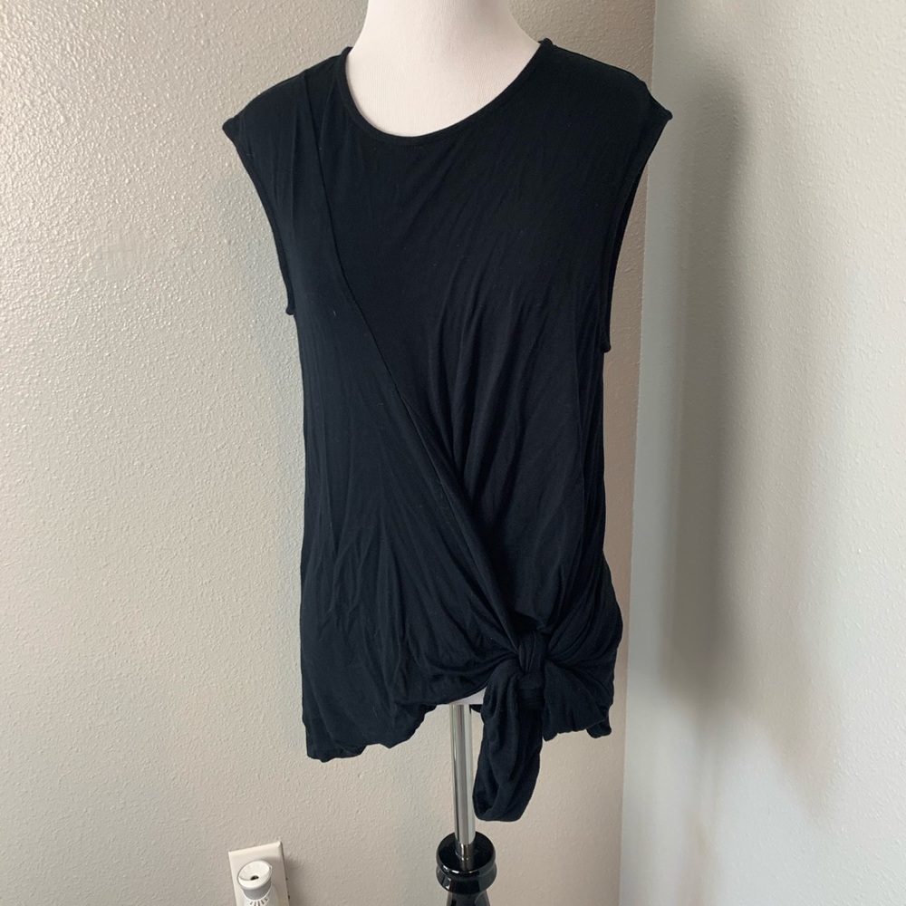 Black soft stretchy side tie peep hole top